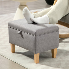Fynco - 16L Linen Storage Ottoman Padded Footstool with Rubberwood Legs for Storage Box, Bed End, Shoe Bench, Seating, Light Grey