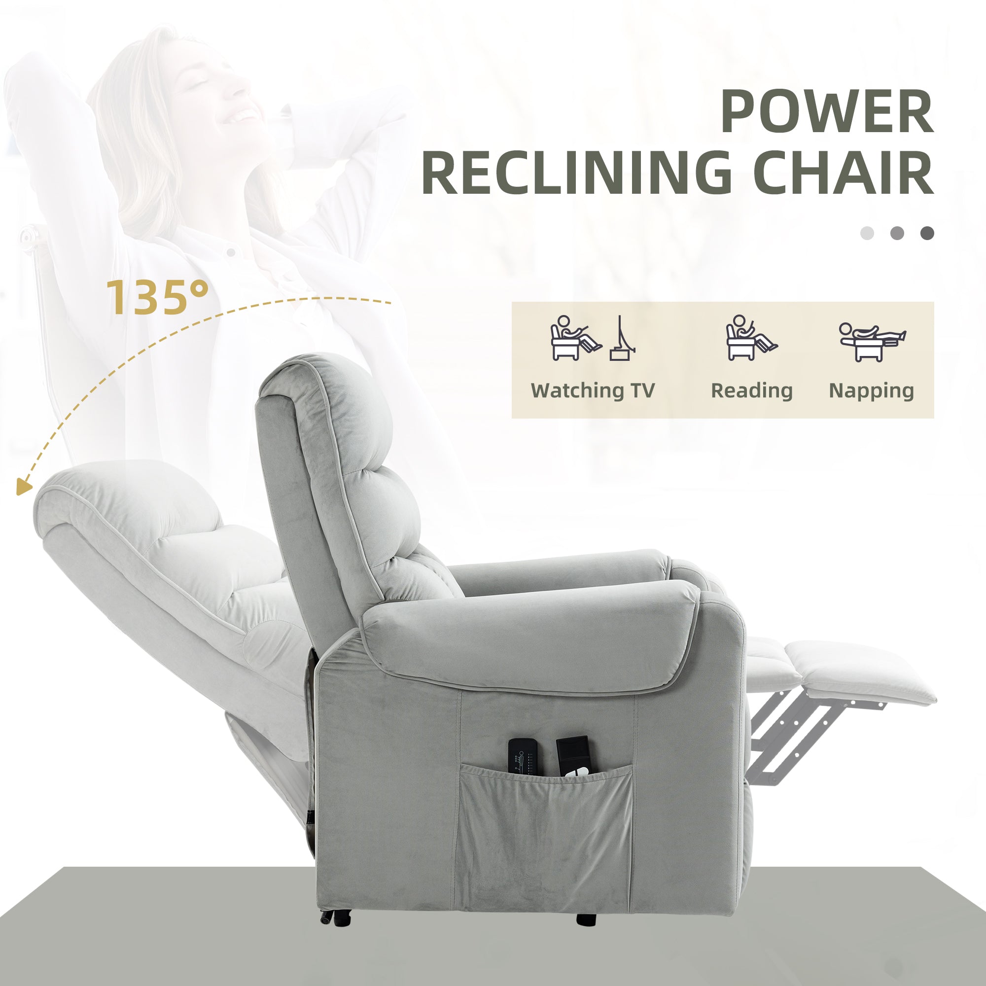 Vibration Massage Rise and Recliner Chair, Electric Power Lift Recliner with Remote Control and Side Pockets, Grey