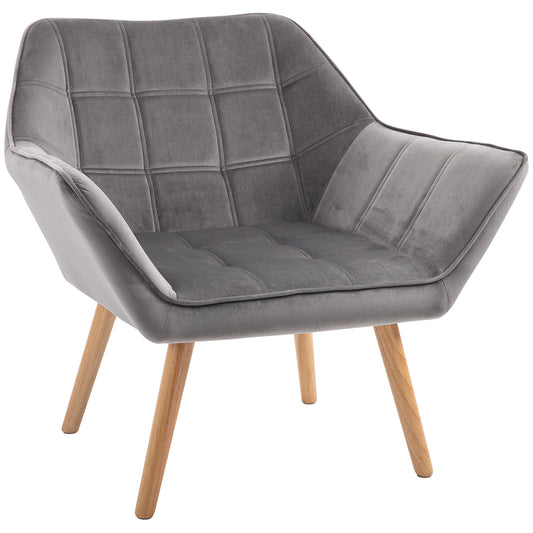 Armchair Accent Chair, Vanity Chair with Wide Arms, Slanted Back, Padding, Metal Frame, Wooden Legs, Home Bedroom Furniture Seating, Grey