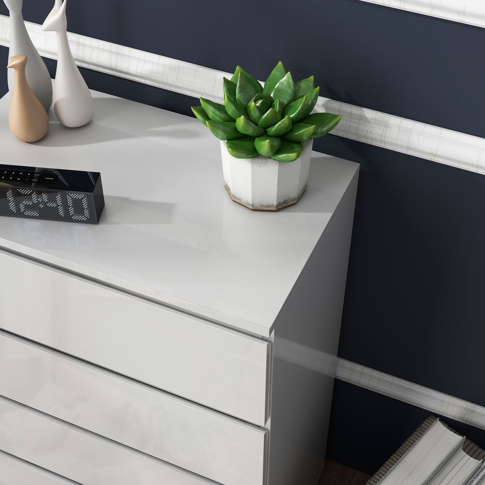 High Gloss Chest of Drawers, 4-Drawer Storage Cabinets, Modern Dresser for Bedroom, White