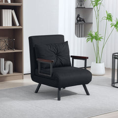 4-in-1 Velvet-Feel Single Chair Bed, with Pillow - Black