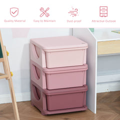 Kids Storage Units with 3 Drawers 3 Tier Chest Vertical Dresser Tower Toy Organiser for Nursery Playroom Kindergarten Pink