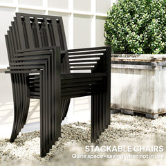 7 Pieces Garden Table and Chairs 6 Seater Outdoor Table and Chairs with Umbrella Hole, for Poolside, Garden, Black