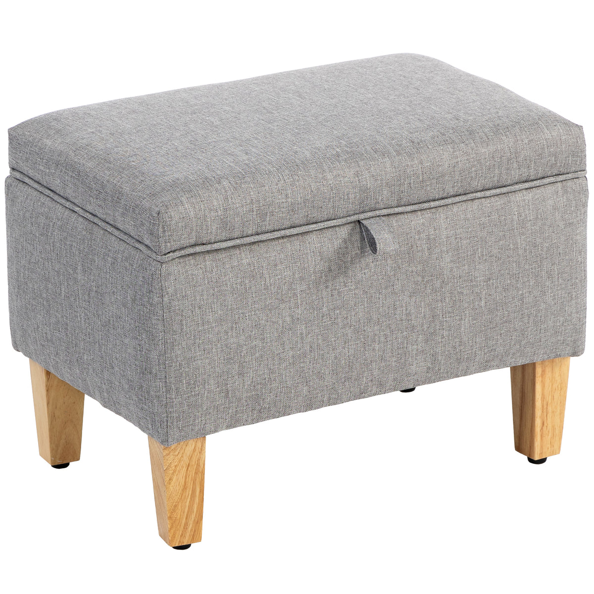 Fynco - 16L Linen Storage Ottoman Padded Footstool with Rubberwood Legs for Storage Box, Bed End, Shoe Bench, Seating, Light Grey