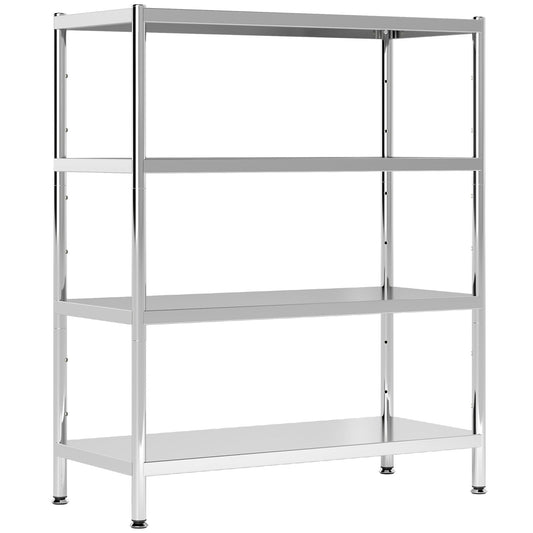 Fynco - 4-Tier Bakers Rack with Storage, Stainless Steel Microwave Stand with Adjustable Shelves for Small Spaces, Kitchen Storage Unit for Spices, Pots and Pans, Silver Tone