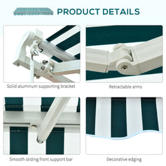 Fynco - Manual Retractable Awning, size (3.5m x2.5m)-Dark Green/White Stripes