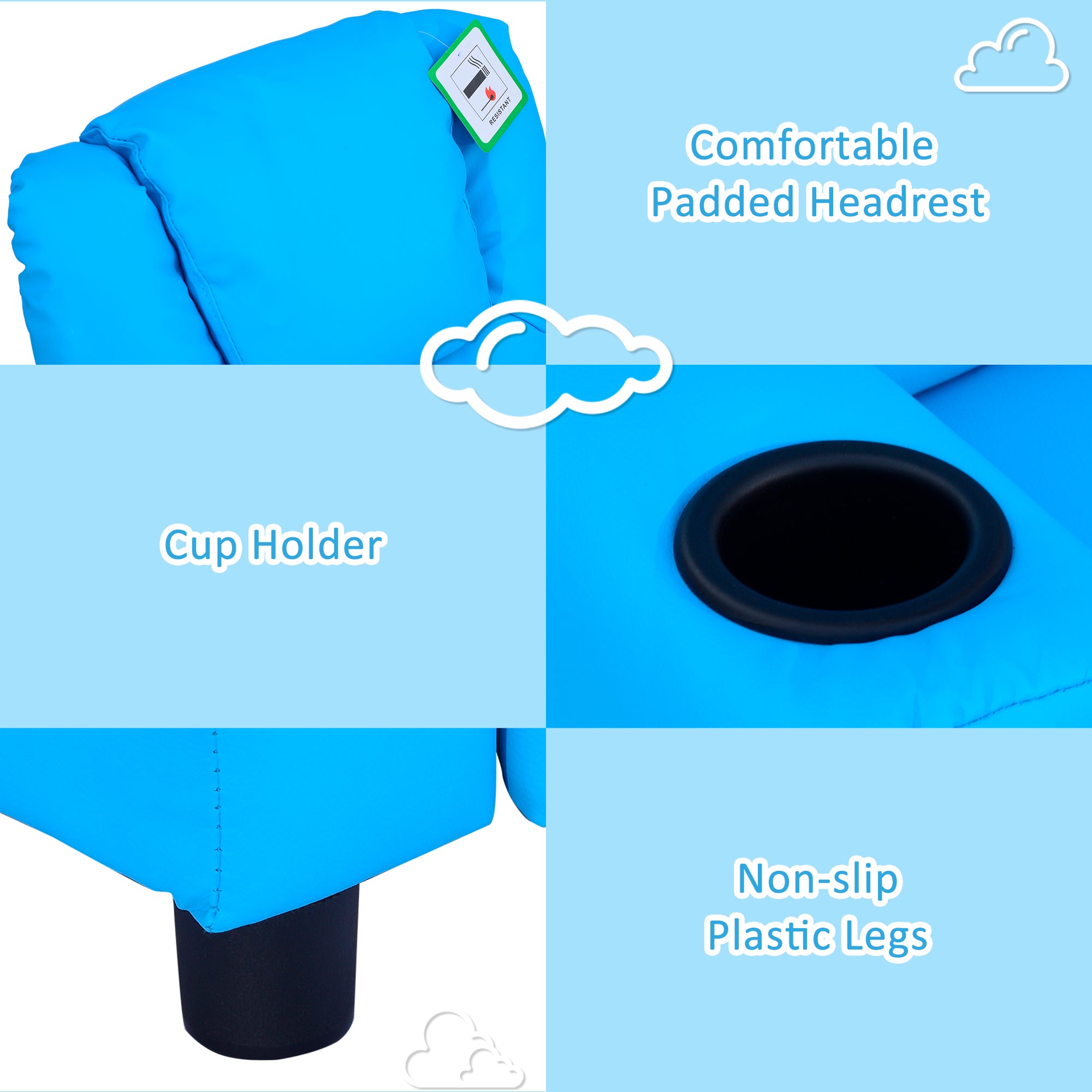 Kids Recliner Chair, PU Leather with Adjustable Backrest, Footrest, Padded Headrest, Blue