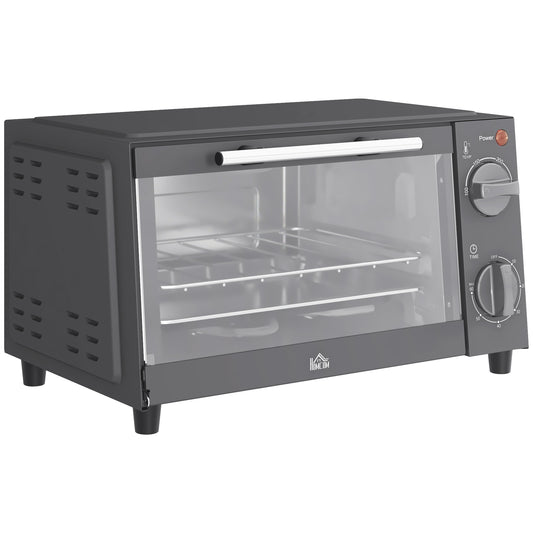 Mini Oven, 9L Countertop Electric Grill, Toaster Oven with Adjustable Temperature, Timer, Dishwasher Safe Baking Tray and Wire Rack, 750W, Grey