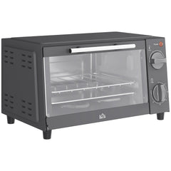 Mini Oven, 9L Countertop Electric Grill, Toaster Oven with Adjustable Temperature, Timer, Dishwasher Safe Baking Tray and Wire Rack, 750W, Grey