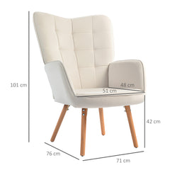 Modern Accent Chair Set of 2 Velvet-Touch Tufted Wingback Armchair Upholstered Leisure Lounge Sofa Club Chair with Wood Legs, Cream White