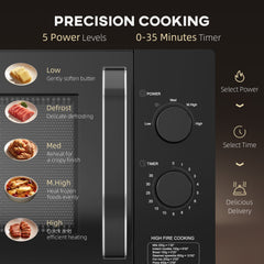 23L 800W Microwave Oven, Solo Manual Microwave with 5 Power Levels, Defrost, 35 Minutes Timer, Clock, Easy Clean, Small Black Microwave