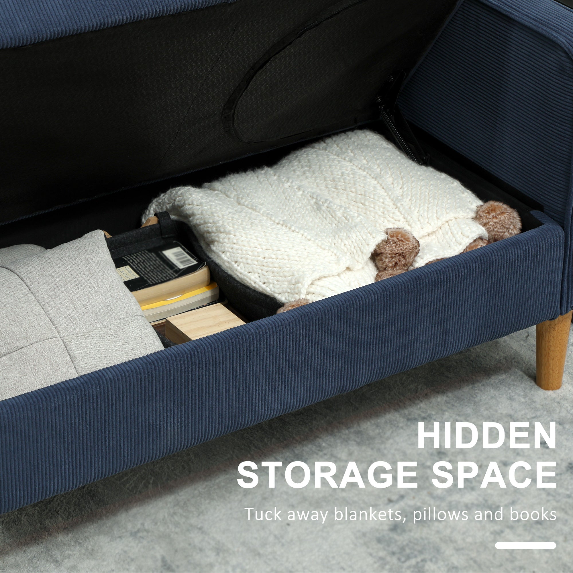 Small Two-Seater Corduroy Sofa - Blue