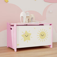 AIYAPLAY Toy Box with Lid, Safety Hinges and Groove Handles, Toy Storage organiser for Kids, Living Room, Playroom, Pink