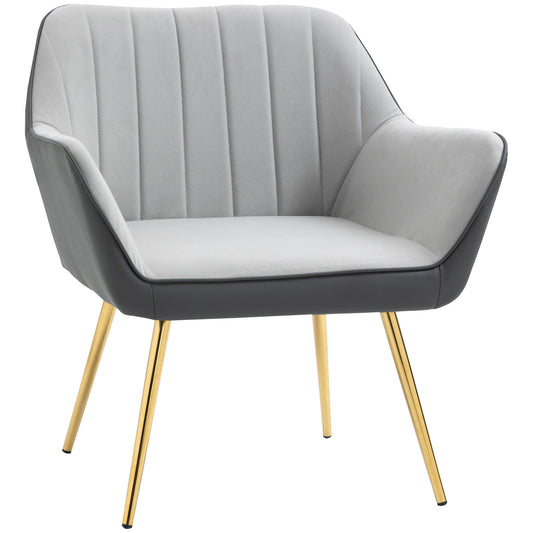 Velvet Armchairs, Upholstered Accent Chairs with Golden Steel Legs, Modern Vanity Chairs for Living Room and Bedroom, Light Grey