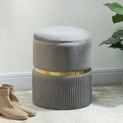 Fynco - Velvet-Feel Storage Ottoman - Light Grey