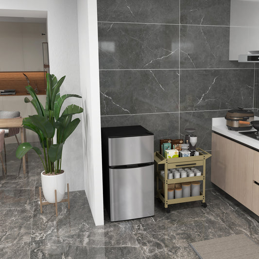 Fynco - 88L Under Counter Fridge Freezer, Small Refrigerator with 5-Setting, 3 Star Freezer Rating, Black and Silver Tone
