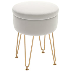 5L Velvet-Feel Storage Ottoman - Cream White