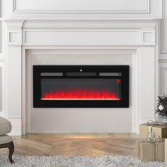 Fynco - 102cm/40" Electric Fireplace, 2000W Recessed and Wall Mounted Electric Fire with Remote Control, 9 Flame Colour and Crystal, Black