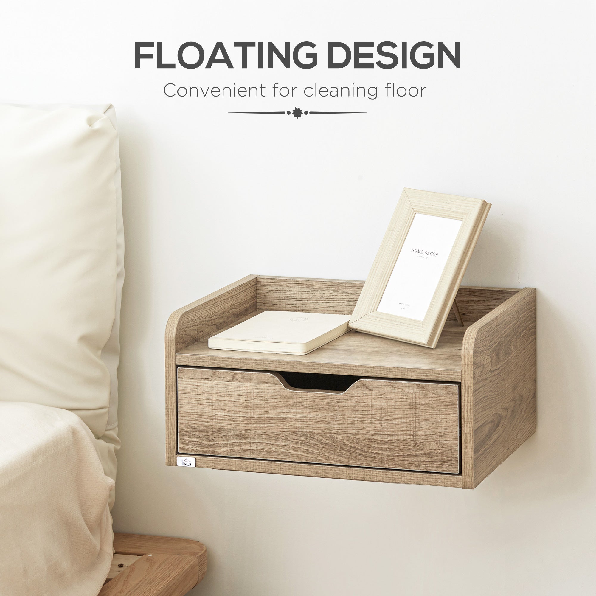 Floating Nightstand Set of 2 Wall Mounted Bedside Table with Storage Drawer for Bedroom, Natural