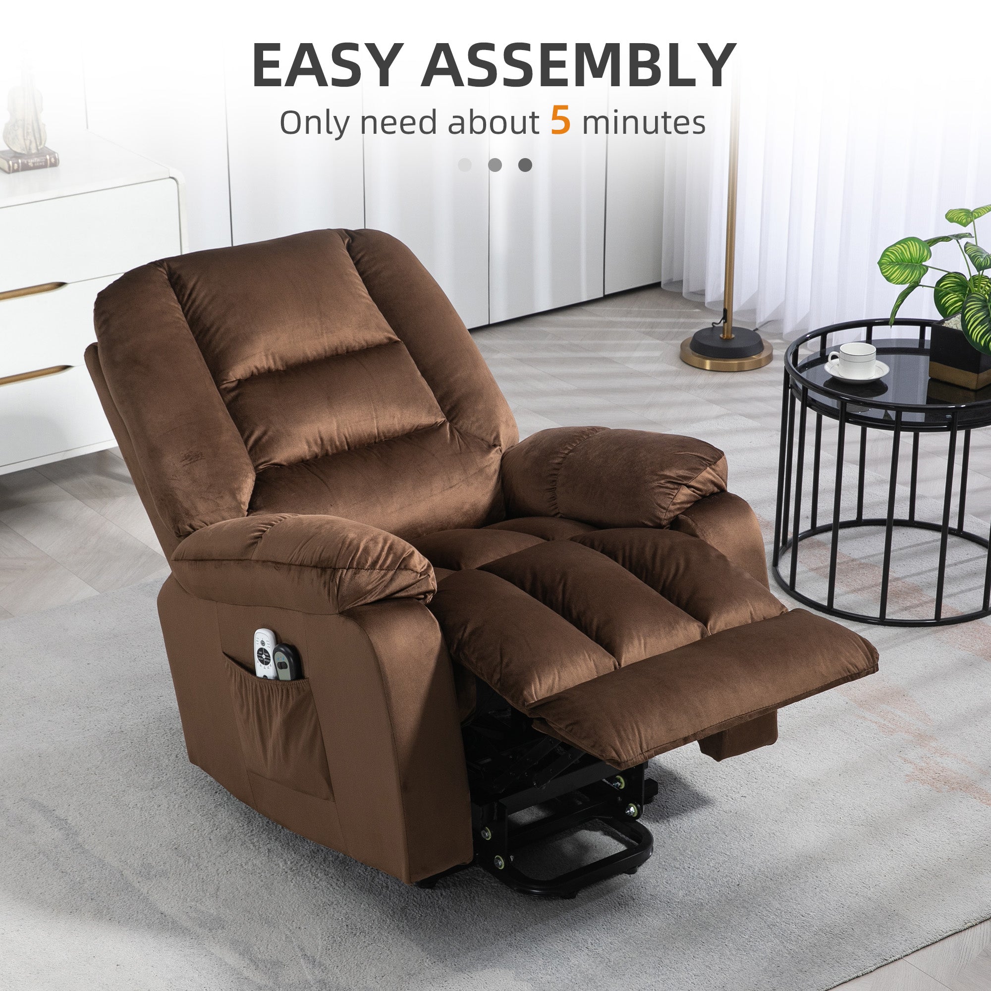 Leathaire Eight Massage Point Armchair, with Heat and Reclining Back - Brown