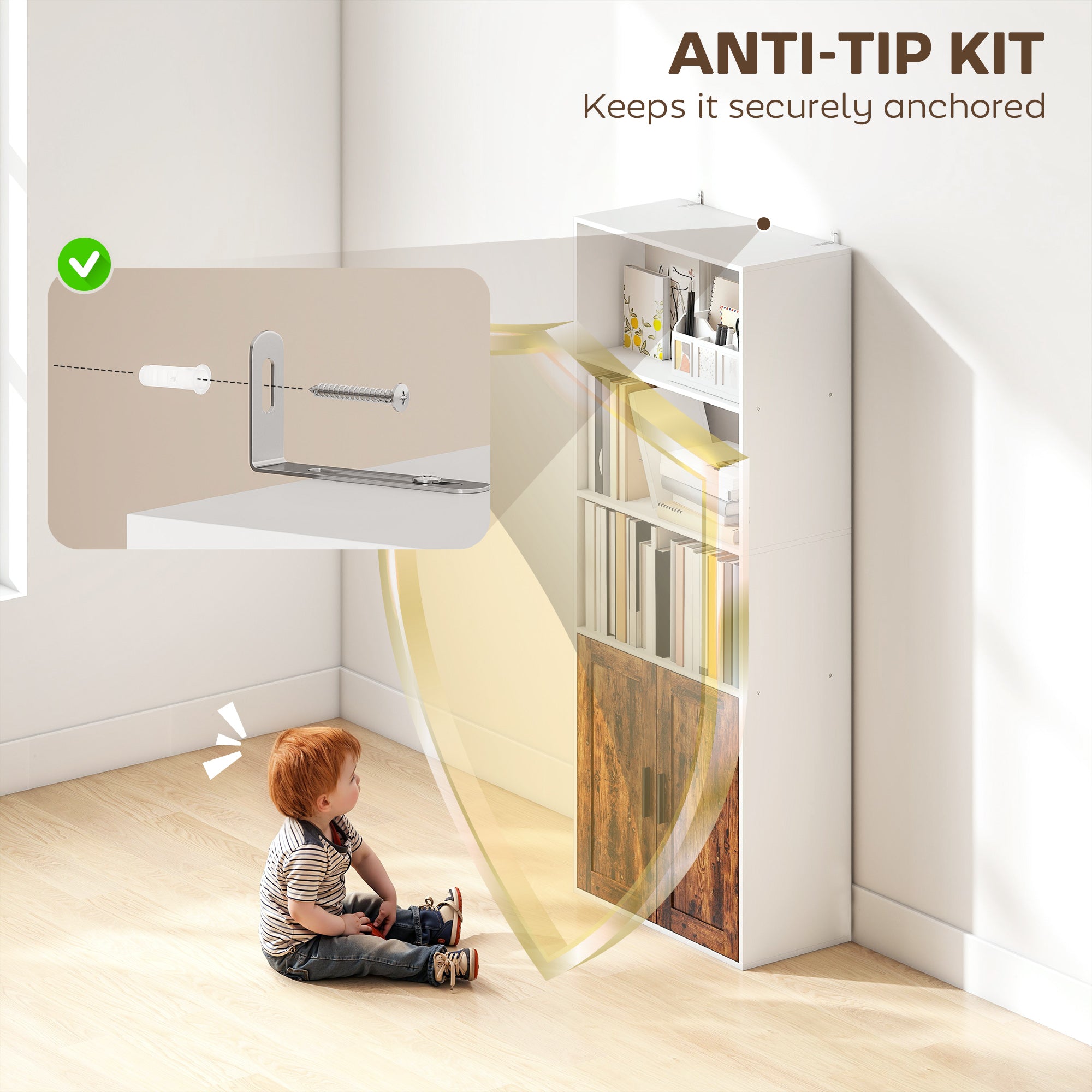 Fynco - 5-Tier Bookcase with Adjustable Shelf - Rustic Brown