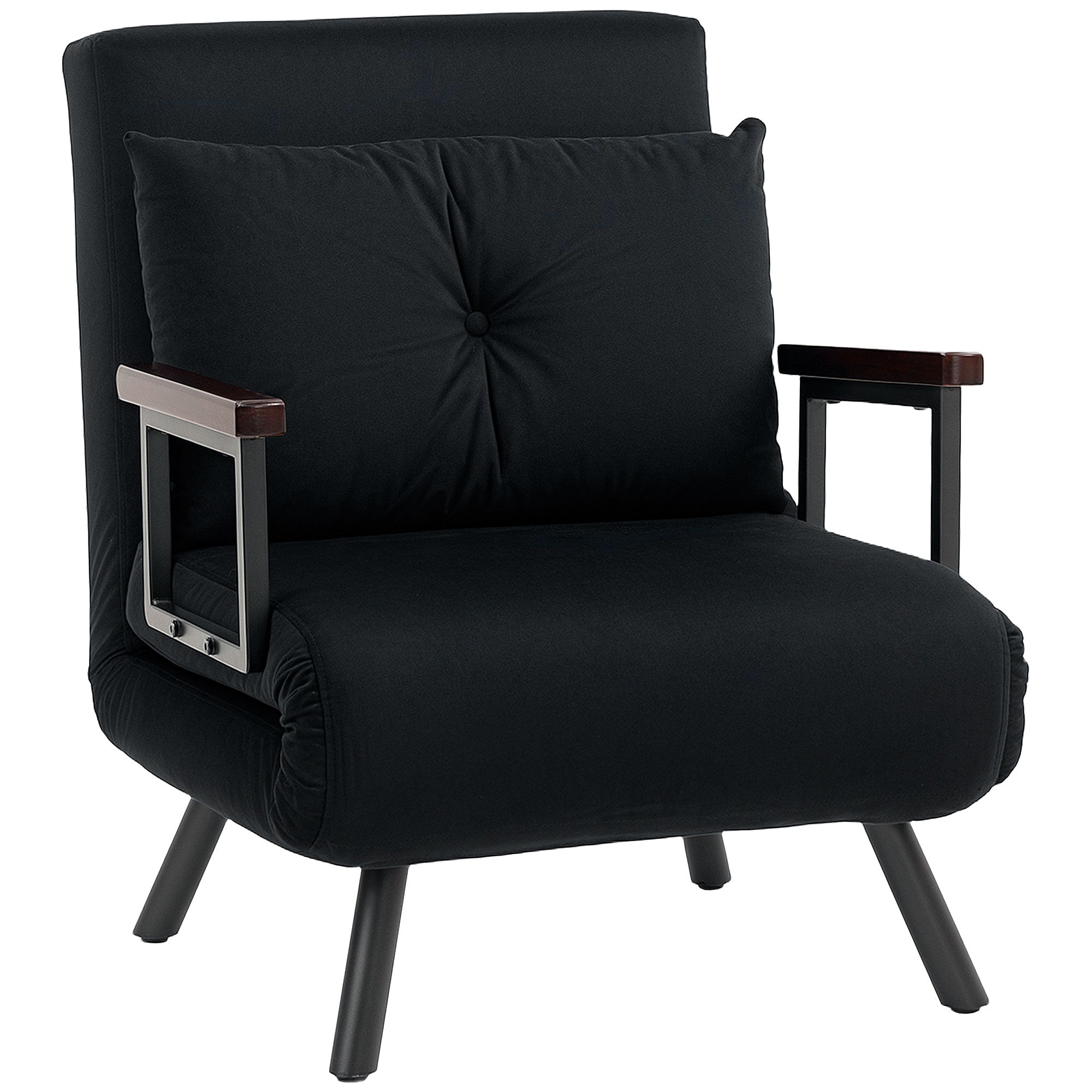 4-in-1 Velvet-Feel Single Chair Bed, with Pillow - Black