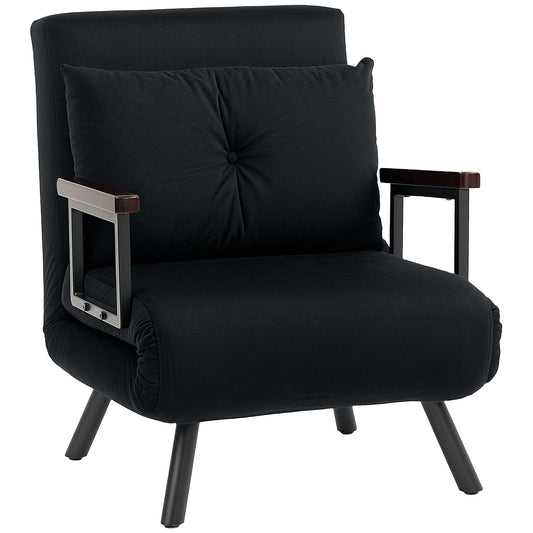 4-in-1 Velvet-Feel Single Chair Bed, with Pillow - Black