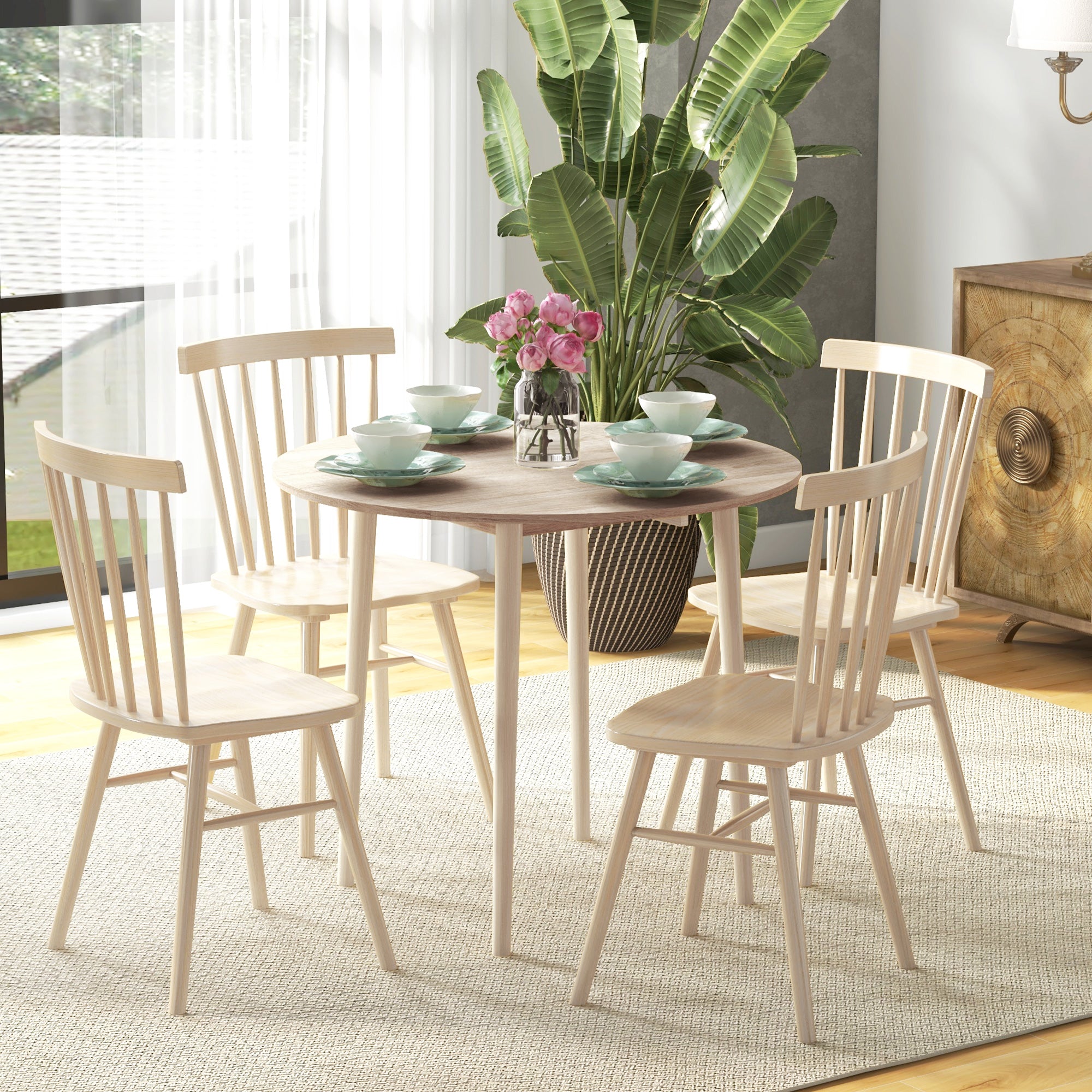 Folding Dining Table for 4, Round Drop Leaf Table, Modern Space Saving Small Kitchen Table with Wood Legs for Dining Room, Natural