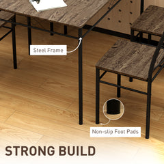 Modern Dining Table Set for 4, Space-Saving 5 Pieces Kitchen Table Set with Rectangle Table and Steel Frame, Oak