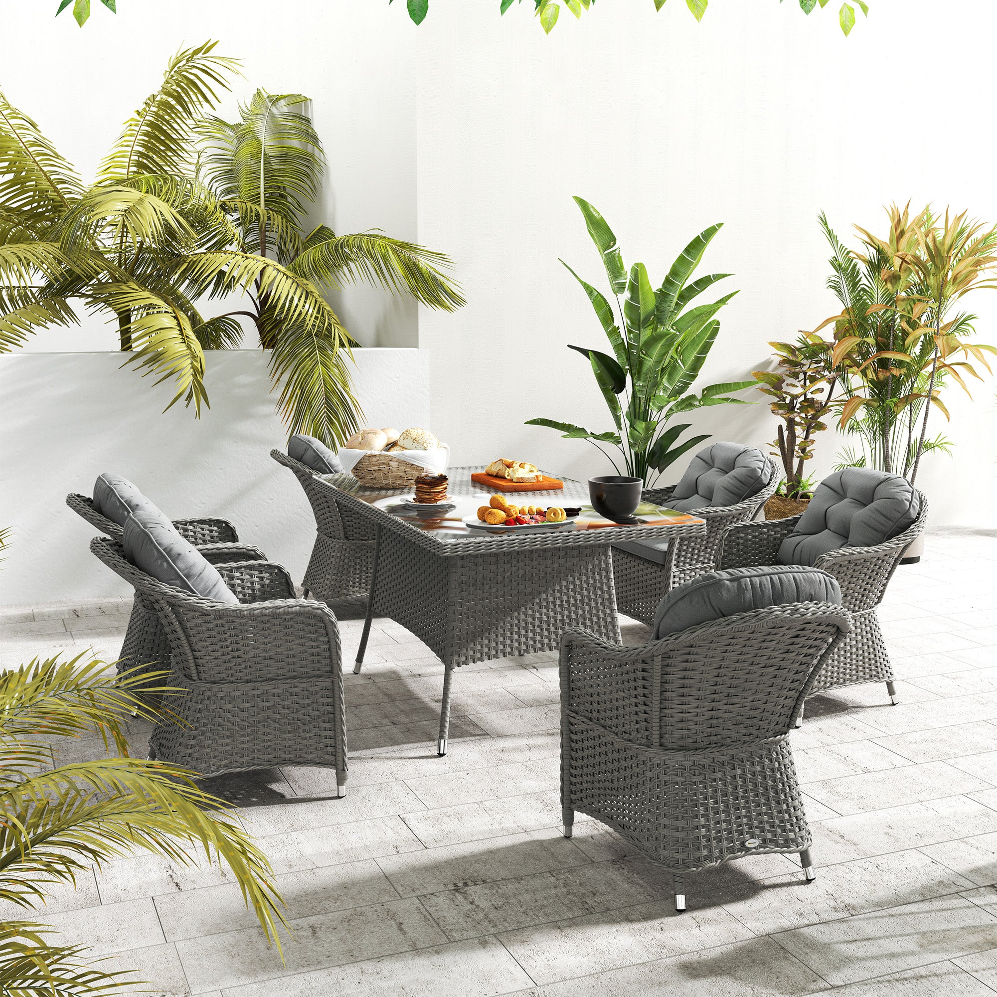 Seven-Piece Rattan Dining Set - Light Grey – Fynco