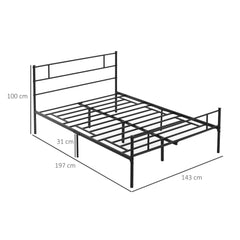 Double Metal Bed Frame Solid Bedstead Base with Headboard and Footboard, Metal Slat Support and Underbed Storage Space, Bedroom Furniture, Black