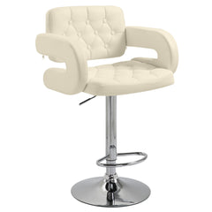 PU Leather Upholstered Swivel Bar Stool, Height Adjustable with Back, Armrest, Footrest, Beige