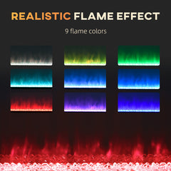 Fynco - 127cm/50" Electric Fireplace, 2000W Recessed and Wall Mounted Electric Fire with Remote Control, 9 Flame Colour and Crystal, Black