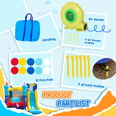 Fynco - 4 in 1 Kids Bouncy Castle Large Sailboat Style Inflatable House Slide Trampoline Water Pool Climbing Wall with Blower Carrybag for Kids Age 3-8, 2.65 x 2.6 x 2m