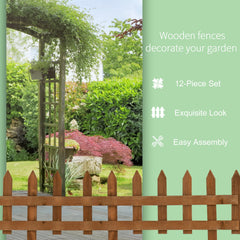 Fynco - Pack of 24 Wooden Border Fences, Garden Fixed Picket Fence for Lawn Edging, Flowerbed, 60L x 1D x 34H cm, Brown