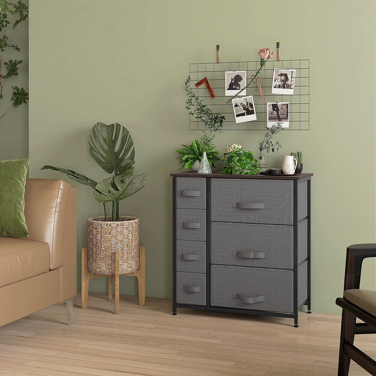 Chest of Drawers with 7 Drawers, Fabric Drawers with Large Storage Space, Drawers Dresser with Metal Frame, Adjustable Feet for Bedroom Living Room, Dark Grey