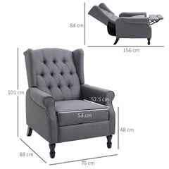 Recliner Armchair, Vintage Reclining Chair with Nail Head Trim, Wingback Chair with Button Tufted Back and Footrest, for Living Room, Grey