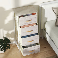 Chest of Four Fabric Drawers - Natural Wood Finish
