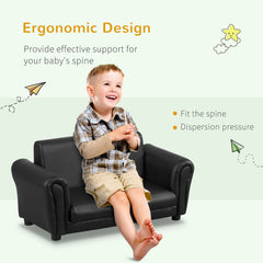 Kids Sofa Bed Kids Twin Sofa Toddler Chair 2 Seater Kids Twin Sofa Chair Boys Girls Couch w/ Footstool (Black)