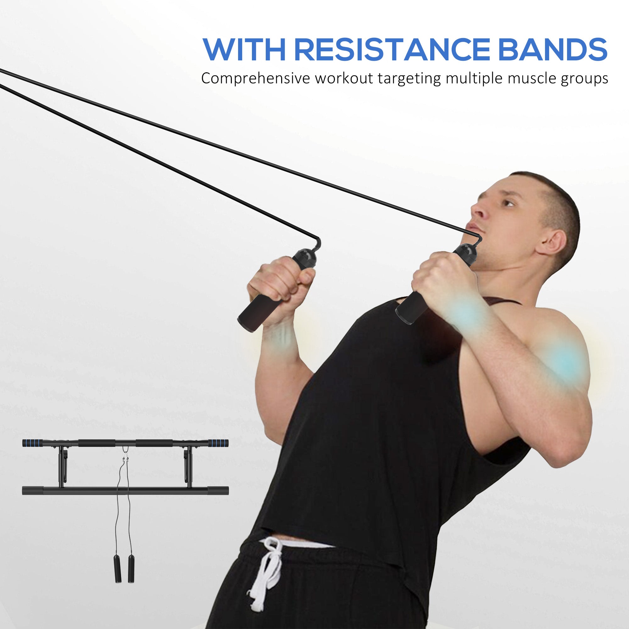 SPORTNOW Pull-Up Bar, No-Drilling Chin-Up Bar, Push-Up Stand with Resistance Bands, Padded Handles for Home Gym Exercise