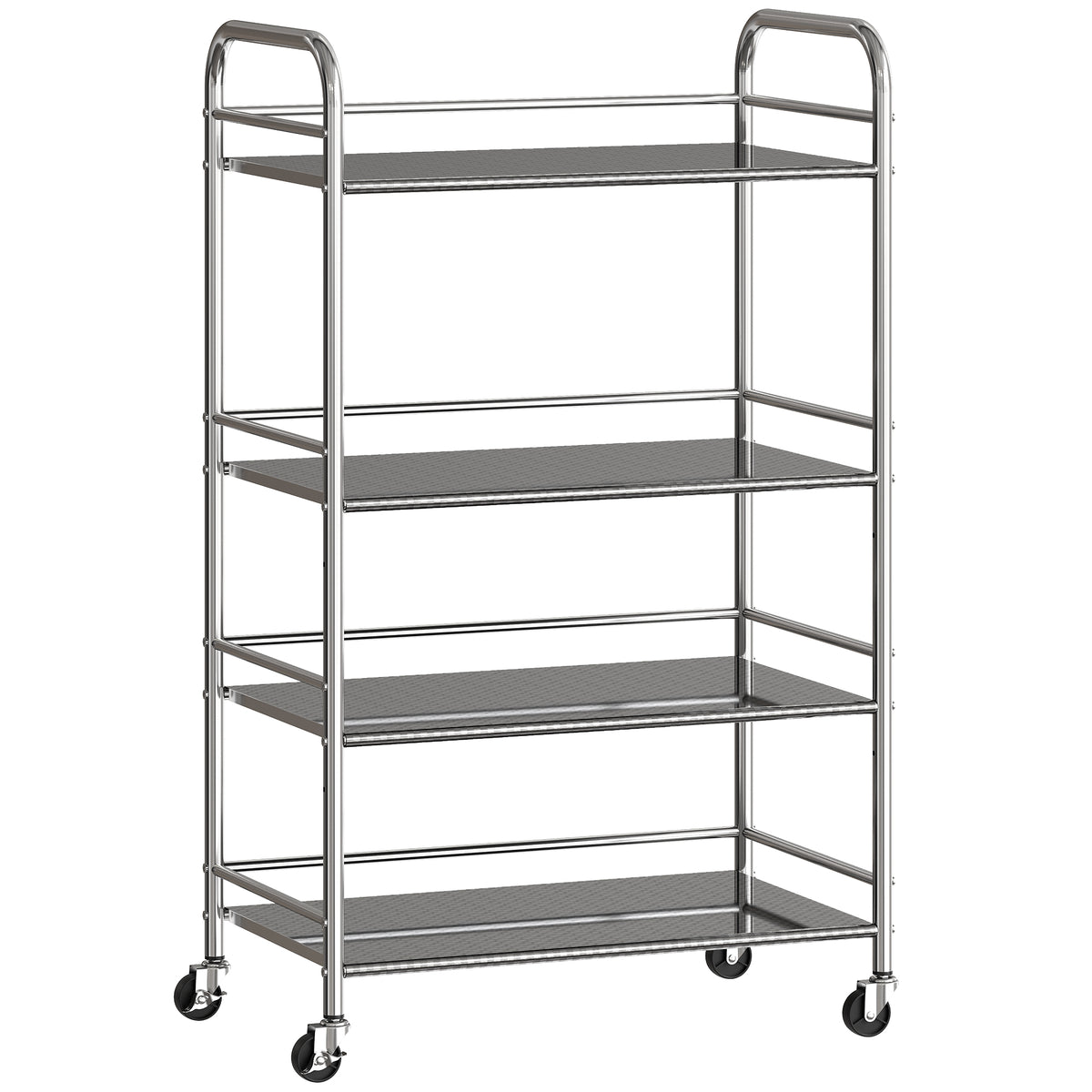 Fynco - 4 Tier Stainless Steel Kitchen Storage Trolley with Adjustable Shelves - Silver