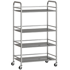 Fynco - 4 Tier Stainless Steel Kitchen Storage Trolley with Adjustable Shelves - Silver