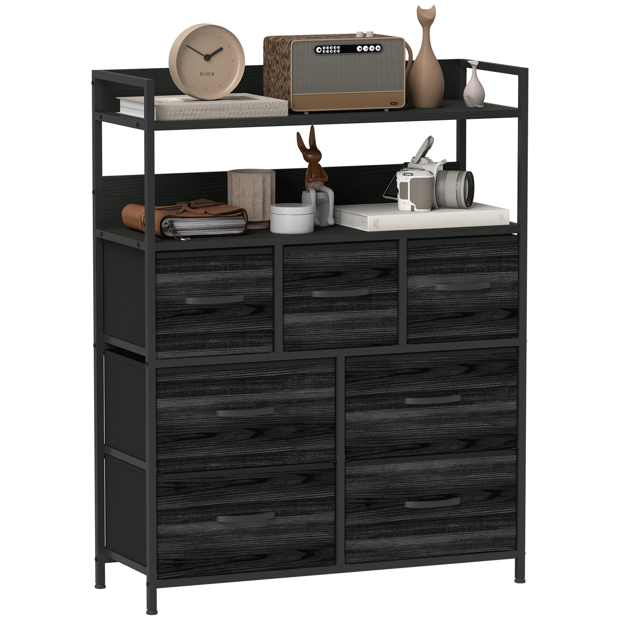 Rustic Chest of Seven Fabric Drawers - Black