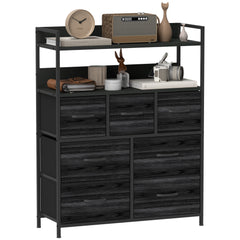 Rustic Chest of Seven Fabric Drawers - Black