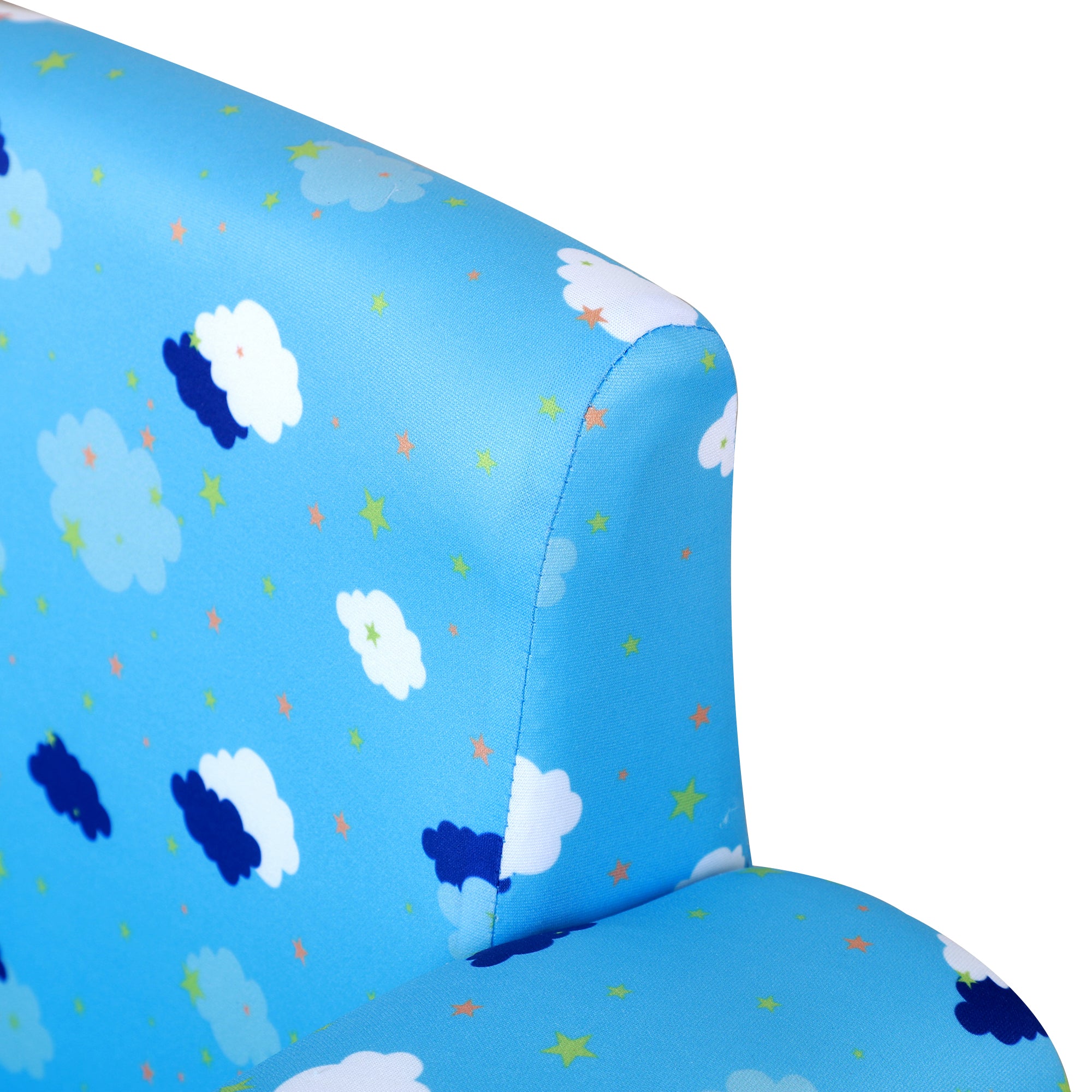 Toddler Chair Children's Armchairs Wood Frame w/ Footrest Anti-Slip Legs High Back Arms for Bedroom Playroom Cute Cloud Star Blue