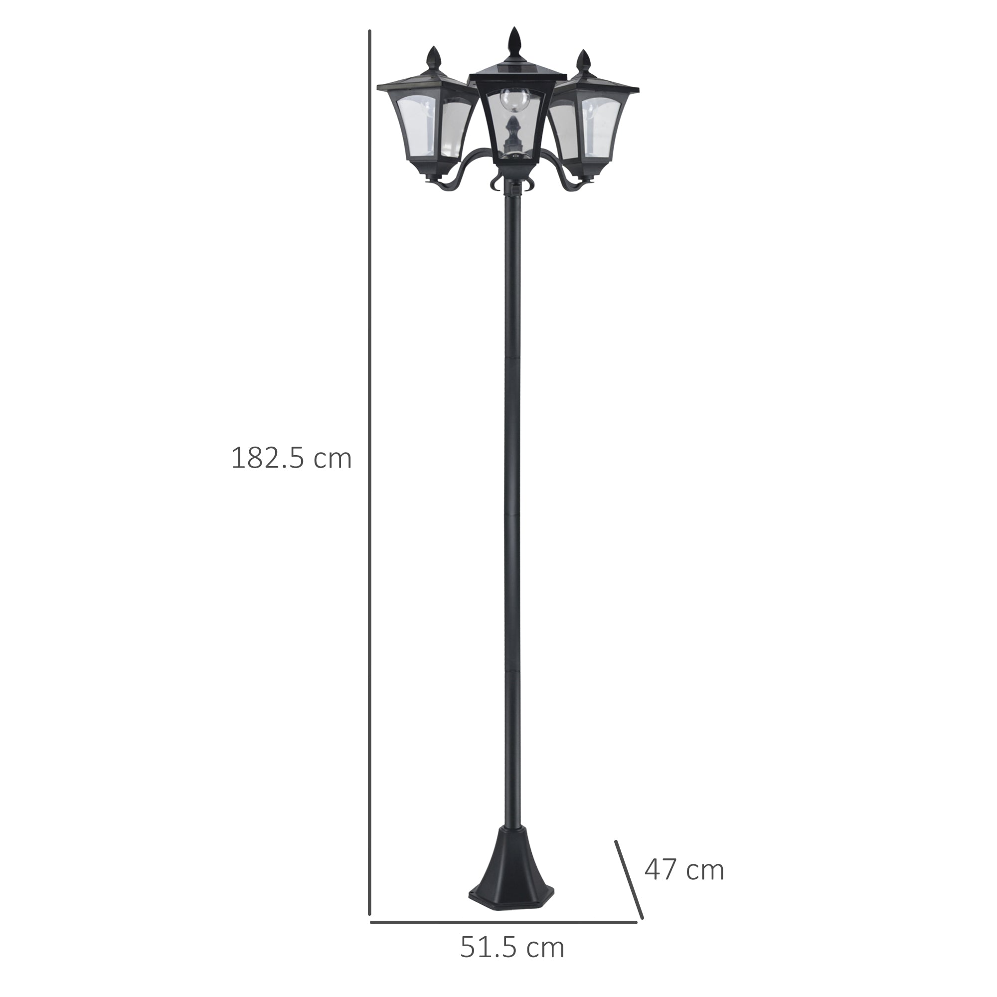 1.8m Traditional Victorian Style 3 Way Head Outdoor Garden Solar Post Lamp Sensor Dimmable LED Lantern Bollard Pathway IP44 – Black