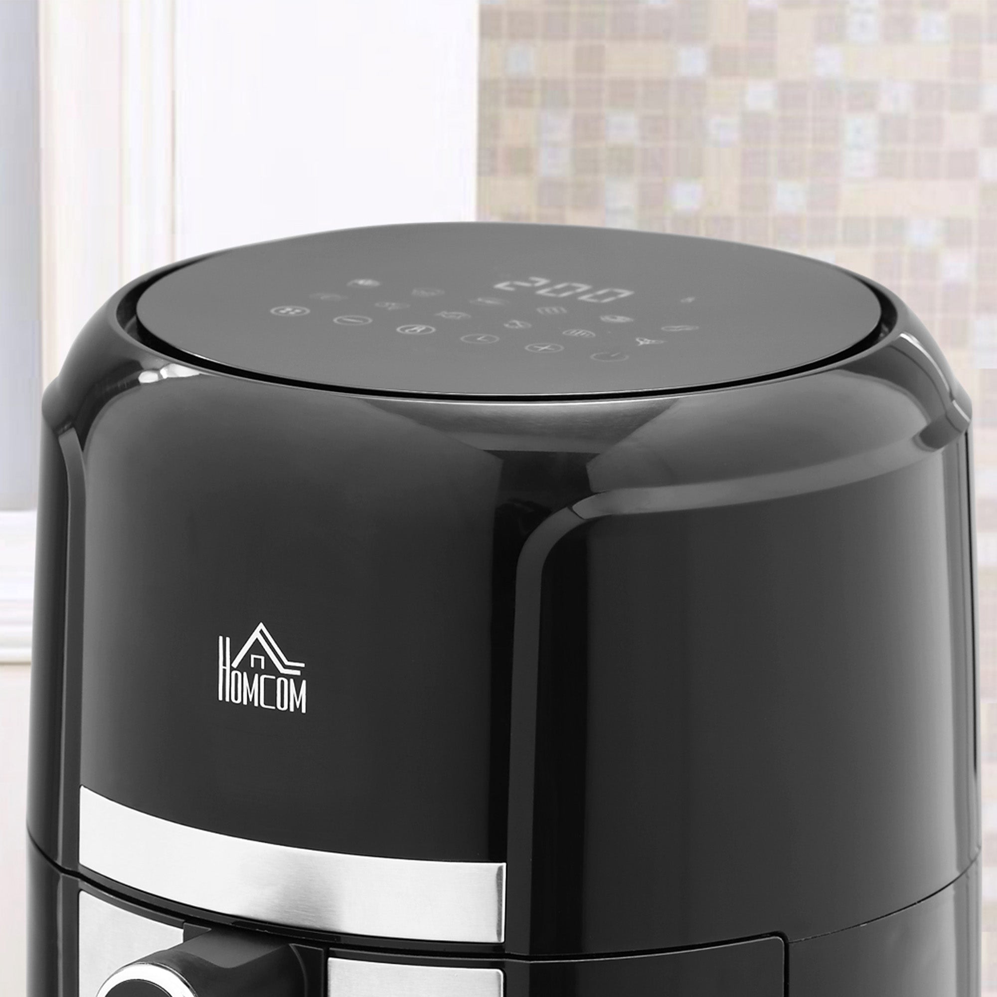 4L Air Fryer, 1300W Air Fryer Oven with Digital Touch Display, Rapid Air Circulation, 12 Cooking Programs, Adjustable Temperature, Timer, Nonstick Basket for Oil Less or Low Fat Cooking, Black