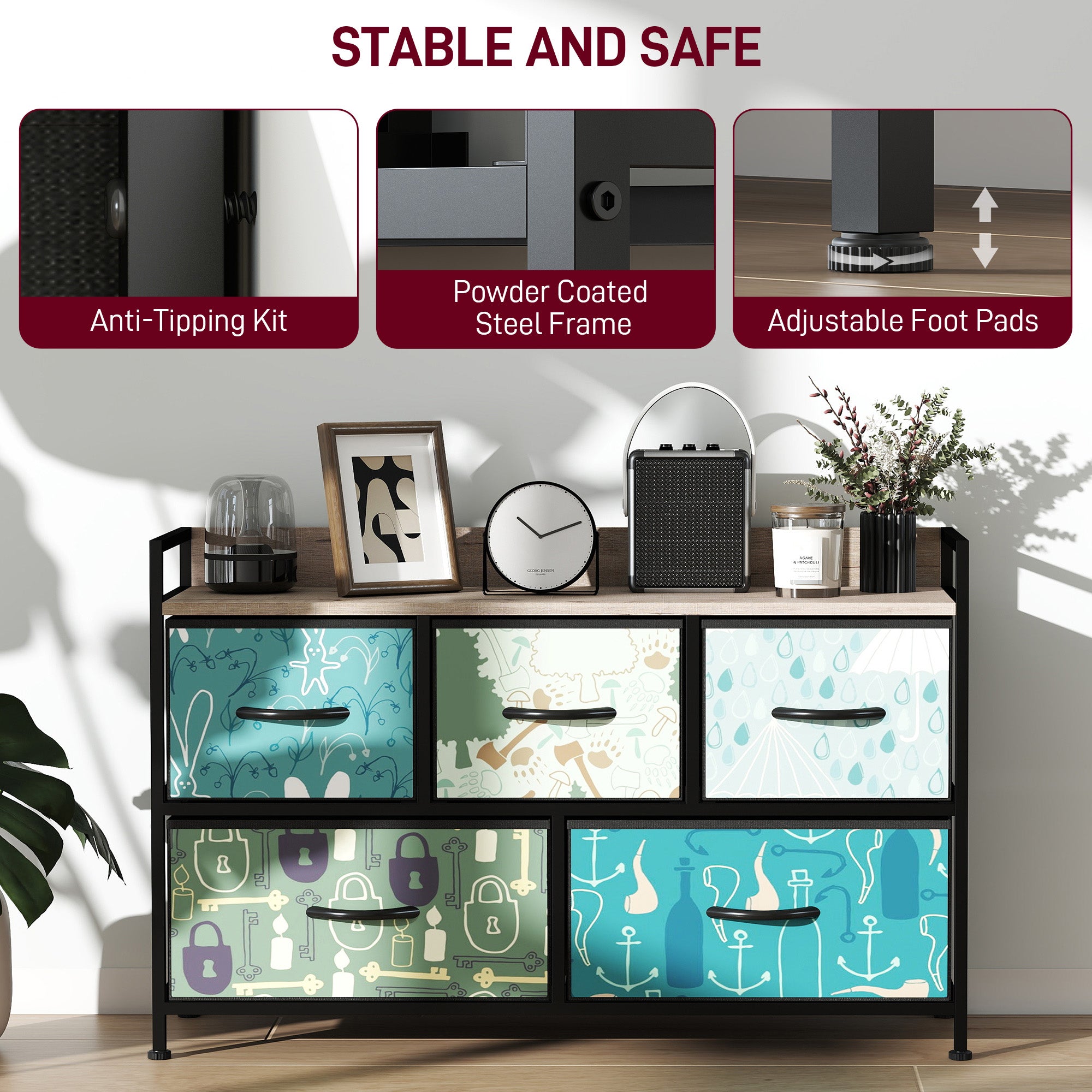 5-Drawer Chest of Drawers - Blue