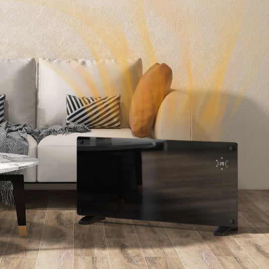 Fynco - Electric Heater Wifi Smart App, 2000W Glass Panel Heater Radiator, Freestanding or Wall Mounted Convector Space Heater with LED Display, 24Hr 7 Day Timer, Adjustable Thermostat, Remote Control