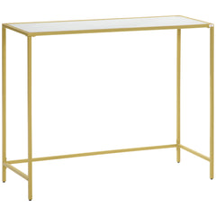 Modern Console Table, Tempered Glass Top Sofa Table with Steel Frame Adjustable Feet for Living Room, Hallway, White